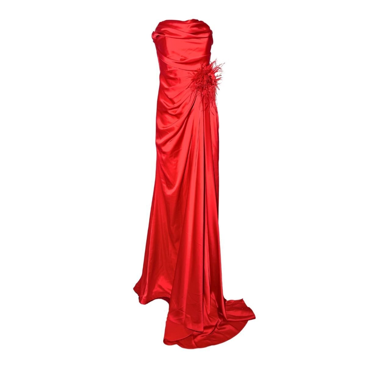 Cult Moda - Strapless Draped Satin Gown In Scarlet Red - Fr 38